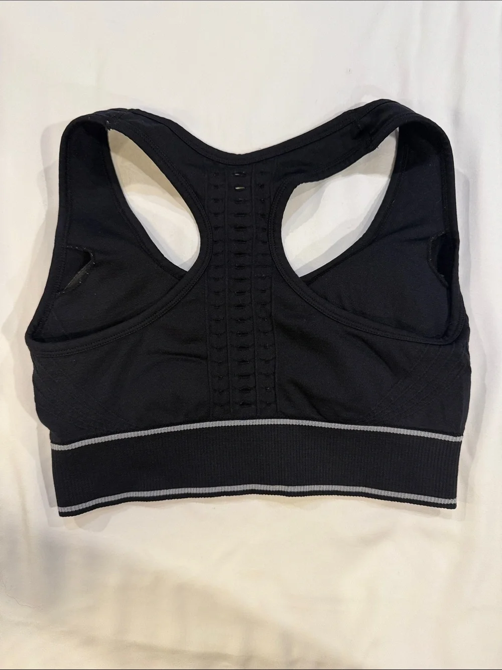 New Balance Black Racerback Logo Sports Bra with Gray Accent - Picture 2 of 3